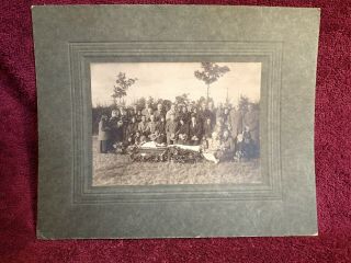 1920 - S Post Mortem Open Coffin People Flowers Antique Large Photo On Cardboard