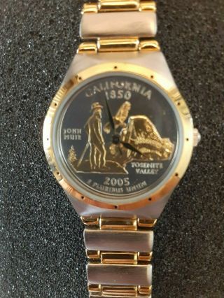 Stainless Steel Mens Watch 2005 California Gold Plate Coin Background