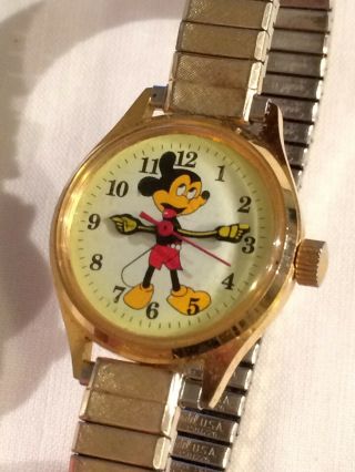 Vintage Gold Plated Walt Disney Mickey Mouse Mechanical Hands Boys Watch 25mm Di 2