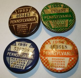 1951 1952 1953 1954 Pa Pennsylvania Fishing License Button Resident Citizen Pin