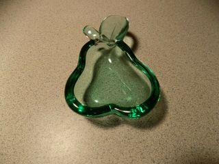 Antique Vintage Apple Green Vaseline Uranium Glass Pear Dish Ashtray,  Uv Glows