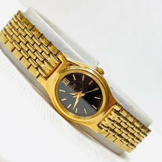 Vintage Seiko Womens Ultra Slim Gold Plated Dress Watch Black Dial V401 - 5109