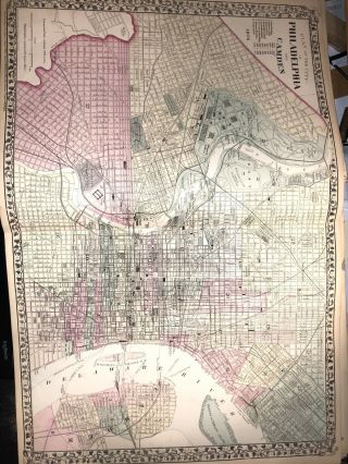 1876 Mitchell’s General Atlas Antique Vintage Map Of Philadelphia And Camden