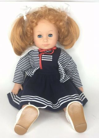 Vintage Gotz Doll Puppe 17” Blue Sleepy Eye Strawberry Blonde Hair Curly Bangs
