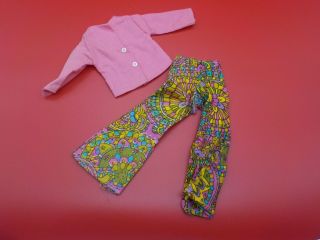 Vintage Barbie Clone Maddie Mod Shillman Pink Shirt W/ Psychedelic Bell Bottoms