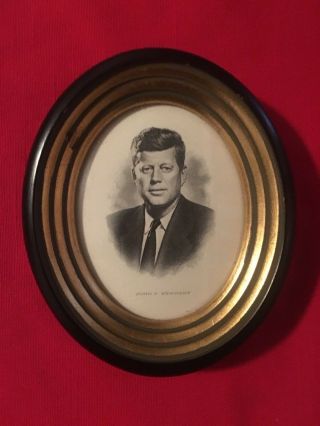 Rare Vintage John F.  Kennedy President Of The United States Wooden Framed Photo