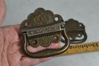 Antique Handles Tool Box Trunk Embossed Iron Pat Date 1871