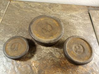 Antique Cast Iron Scale Weights - 1 Lb,  2 Lb & 4 Lb - Individual Weights - Guc