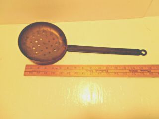 Vintage Colonial Long Handled Copper Strainer Pan Ladle & Wall Hanging 17 " Long