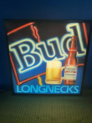 Vintage Budweiser Bud Longnecks Beer Light Up Sign Anheuser - Busch Rare 18x18