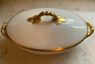 Antique Vintage Schwarzburg German Porcelain China White W/gold Trim Soup Tureen