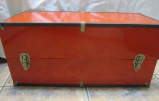 Vintage Red Metal Doll Trunk/case Holds Up To 19 " Doll,  Hang Rod & 3 Drawers Vgc