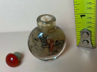 Asian Antique Miniature 1 1/4” Glass Chinese Snuff Bottle Reverse Hand Painted 2