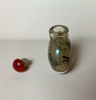 Asian Antique Miniature 1 1/4” Glass Chinese Snuff Bottle Reverse Hand Painted 3