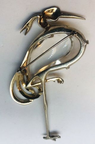 Large Rare TRIFARI Alfred Philippe Sterling Lucite JELLY BELLY Wading Heron Pin 4