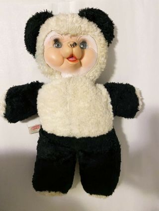Vintage Rubber Face Panda Teddy Bear By Stern Stuffed Animal 13 " 1950s 1960s