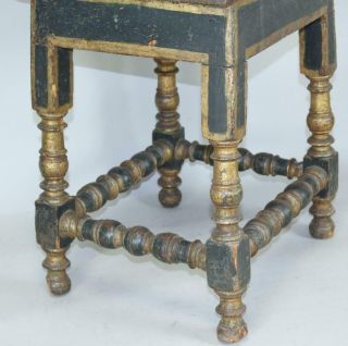A RARE PILGRIM PERIOD 17TH C HUDSON VALLEY TURNED JOINT STOOL IN OLD BLUE PAINT 3