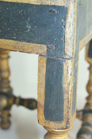 A RARE PILGRIM PERIOD 17TH C HUDSON VALLEY TURNED JOINT STOOL IN OLD BLUE PAINT 4