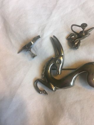 Vintage Rare Sterling Silver Gazelle Brooch Pin And Screwbback Earrings Gazelles 3