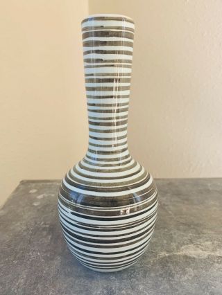 Vintage Mid Century Modern Ceramic Vase Light Blue With Black Lines
