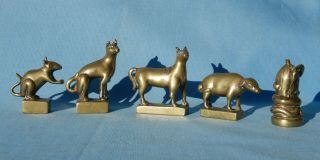 Rare Set Of 5 Antique 17th/18th Century Chinese Bronze/brass Animal Weights