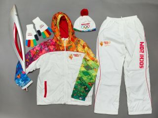 Sochi 2014 Winter Olympic Games Torch,  Torchbearer Tracksuit Set,  Stand Rare