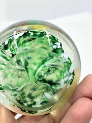Antique Vintage GREEN FLOWER GLASS BALL PAPERWEIGHT - HANDBLOWN 3