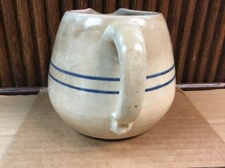 Vintage Stoneware Pitcher Pottery Crock With Blue Stripes Primitive 2