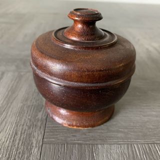 Vintage Antique Hand Turned Wood Bowl With Lid 3 " Diameter 3.  5 " Tall Folk Art