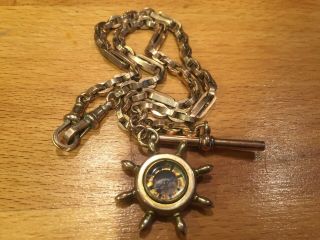 9ct Gold Albert Chain T Bar Fancy Linked Rare Compass Fob Rose Gold Stunning