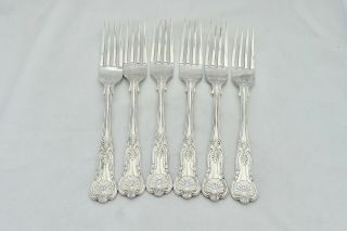 Rare Set Of 6 Qe Ii Hm Sterling Silver Kings Pattern Table Forks 1969