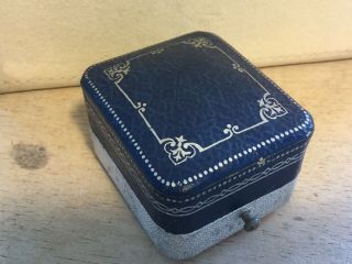 Antique Vintage Blue & Silver Textured Leatherette Ring Jewelry Presentation Box