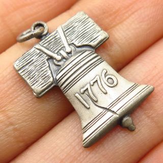 Antique 925 Sterling Silver Liberty Bell 1776 Charm Pendant