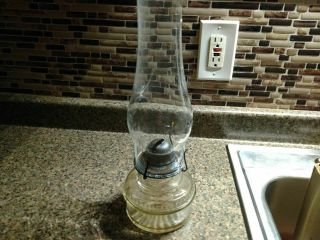 Vintage Clear Glass Oil Lamp With Chimney Shade Antique Kerosene Low 2b