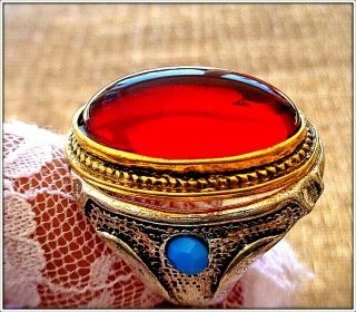 Antique Gold Over Natural Ruby Red Gemstone Ladys Ring Size 8 - 9/5