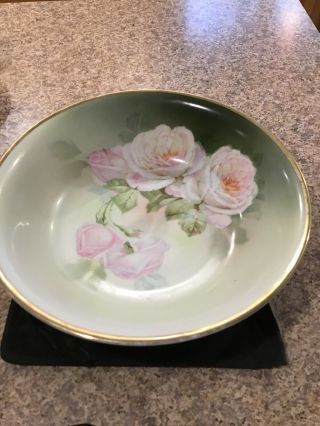 Rs Prussia Germany Green Pink White Roses Serving Bowl Finer China Antique