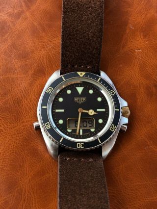 Large Vintage Heuer 1000 (pre - Tag) Gold Steel Divers Watch Ana - Digi Rare