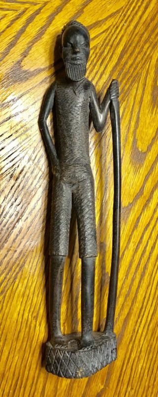 Antique 14 " Wooden Statue Carving Of African Art Native Man With Walking Stick
