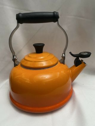 Le Creuset Orange Flame Whistling Classic Tea Kettle Rare Color Enamel Steel 1.  8