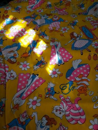 Vintage Alice In Wonderland Curtain Panel 44 By 84 Hand Made Yellow