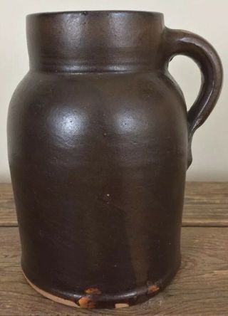 Antique Albany Slip Brown Stoneware Small Handled Jug Jar 5.  5 X 3.  5 Inches