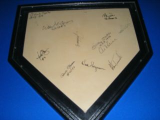 Rare 1970s Signed Home Plate (11) Inc 8 Hof W/ Mickey Mantle Pete Rose Jsa Loa