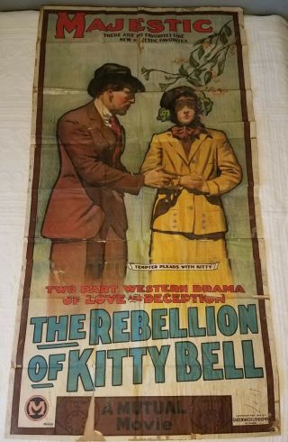1914 Silent Movie Poster The Rebellion Of Kitty Bell 77 " Litho Rare