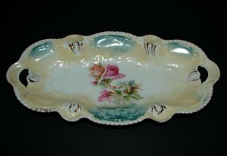 Antique Rs Prussia Porcelain Celery Tray Dish Pink Roses Red Mark