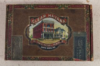 Antique " Clear Havana " Cigar Box 1924 M.  Hazinski Maker South Bend In