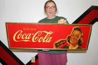 Rare Vintage 1941 Coca Cola Soda Pop Gas Station 34 " Metal Sign