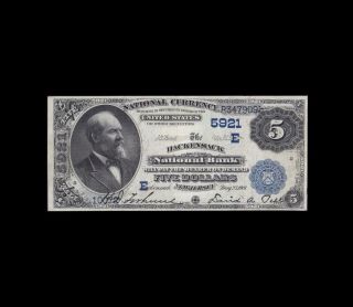 Ultra Rare 1882 $5 Date Back National Currency Hackensack,  N.  J.  Strong Very Fine