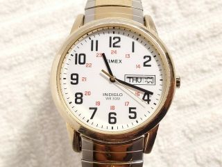 Timex Indiglo Easy Reader Two Tone Stainless Steel Quartz Watch Day Date Men 