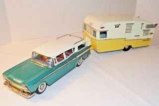 Vintage Bandai Tin Toy Rare 50s Nash Rambler & Shasta Rv Trailer Holiday Express