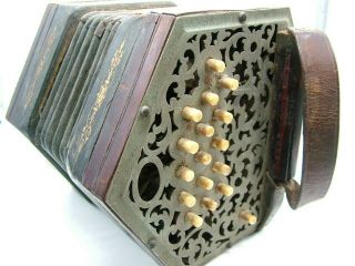 Rare Antique 33 Button Lachenal Anglo Concertina Squeeze Box Metal Ends 669